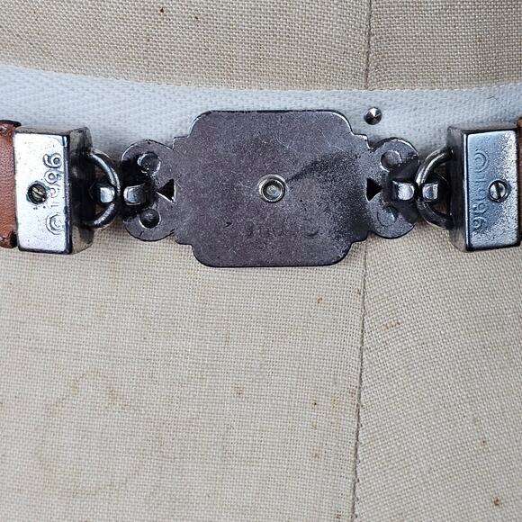 VTG 1996 Belt metal link and leather belt with dangle traditional classic M - Picture 12 of 13